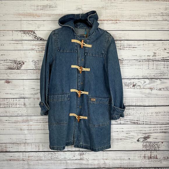 Women's VTG Ralph Lauren Jeans CO Denim Trench Toggle Utility Chore Jacket Sz M - Picture 1 of 8